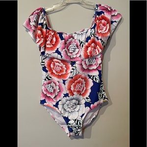 Stylish Swimwear off shoulder one piece Swimsuit front ruffle, Large